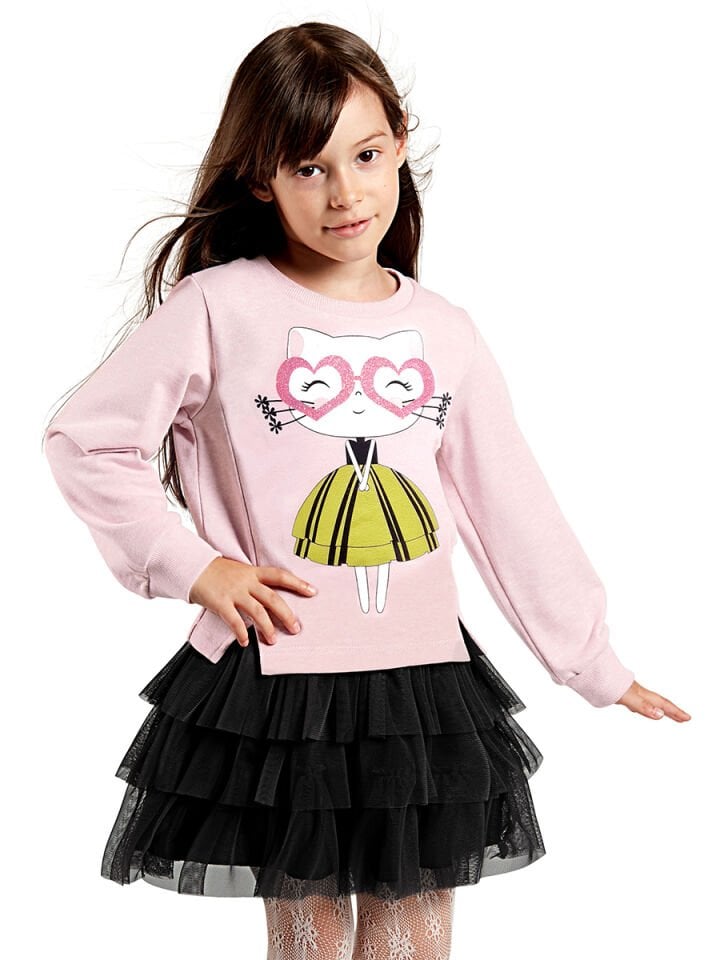 Kalp Gözlük Kız Çocuk Tüllü Sweatshirt Etek Takım