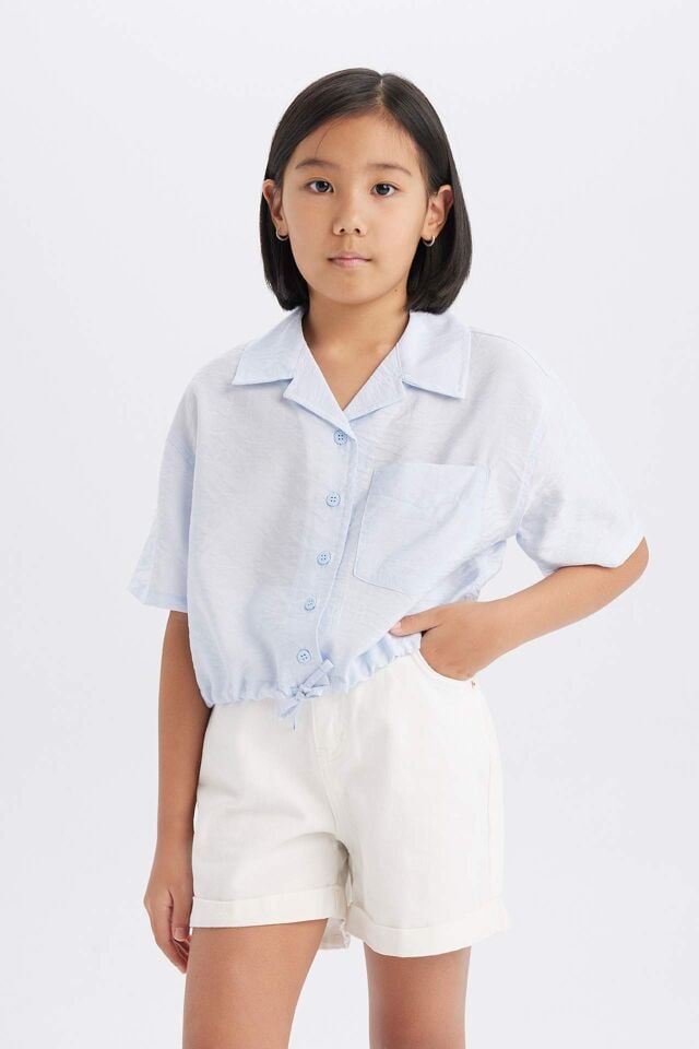 Kız Çocuk Cropped Fit Kısa Kollu Gömlek