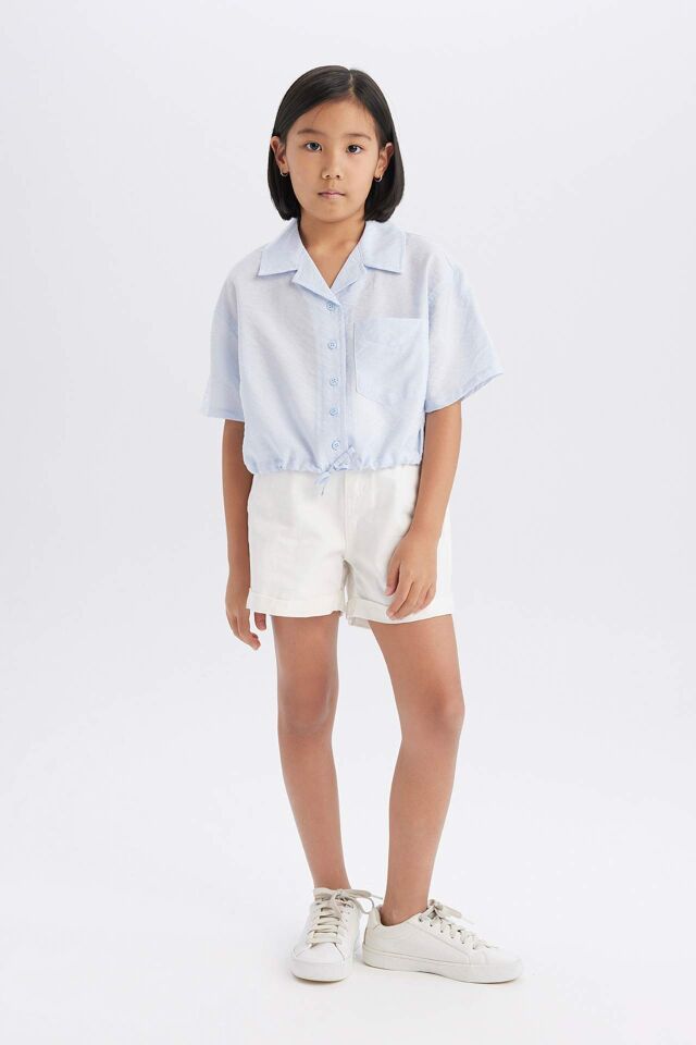 Kız Çocuk Cropped Fit Kısa Kollu Gömlek