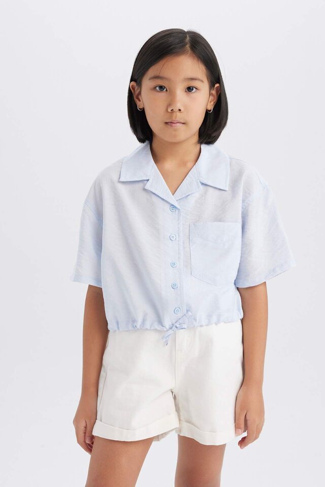 Kız Çocuk Cropped Fit Kısa Kollu Gömlek