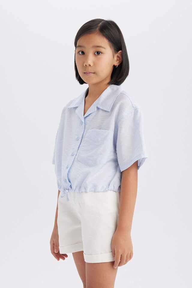 Kız Çocuk Cropped Fit Kısa Kollu Gömlek