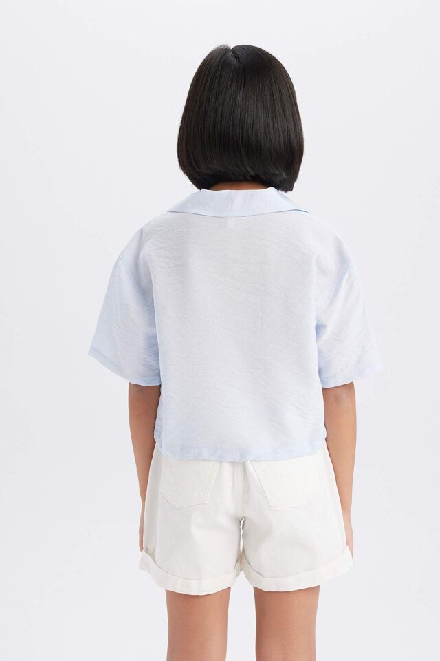 Kız Çocuk Cropped Fit Kısa Kollu Gömlek