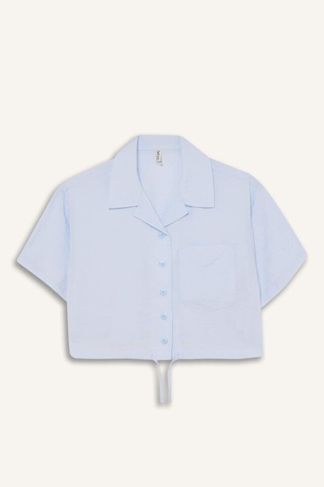 Kız Çocuk Cropped Fit Kısa Kollu Gömlek
