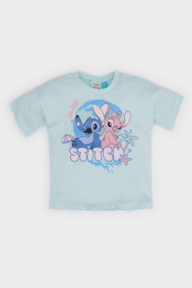 Kız Bebek Disney Lilo & Stitch Bisiklet Yaka Kısa Kollu Tişört
