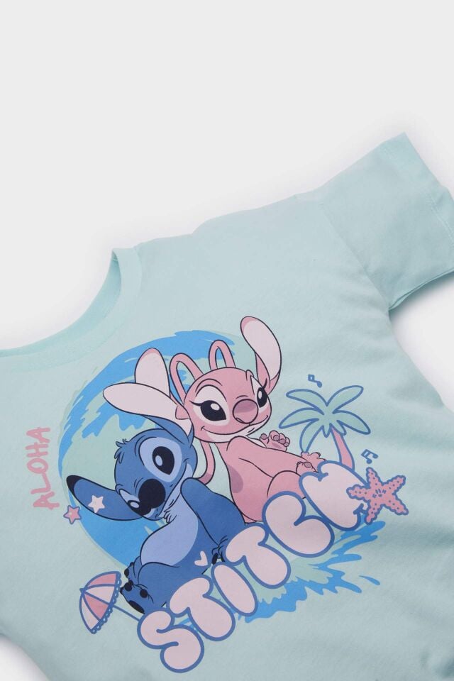 Kız Bebek Disney Lilo & Stitch Bisiklet Yaka Kısa Kollu Tişört