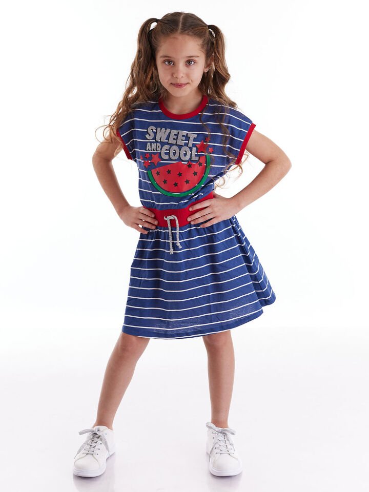 Cool Melon Çizgili Kız Çocuk Elbise 6 Y - Lacivert
