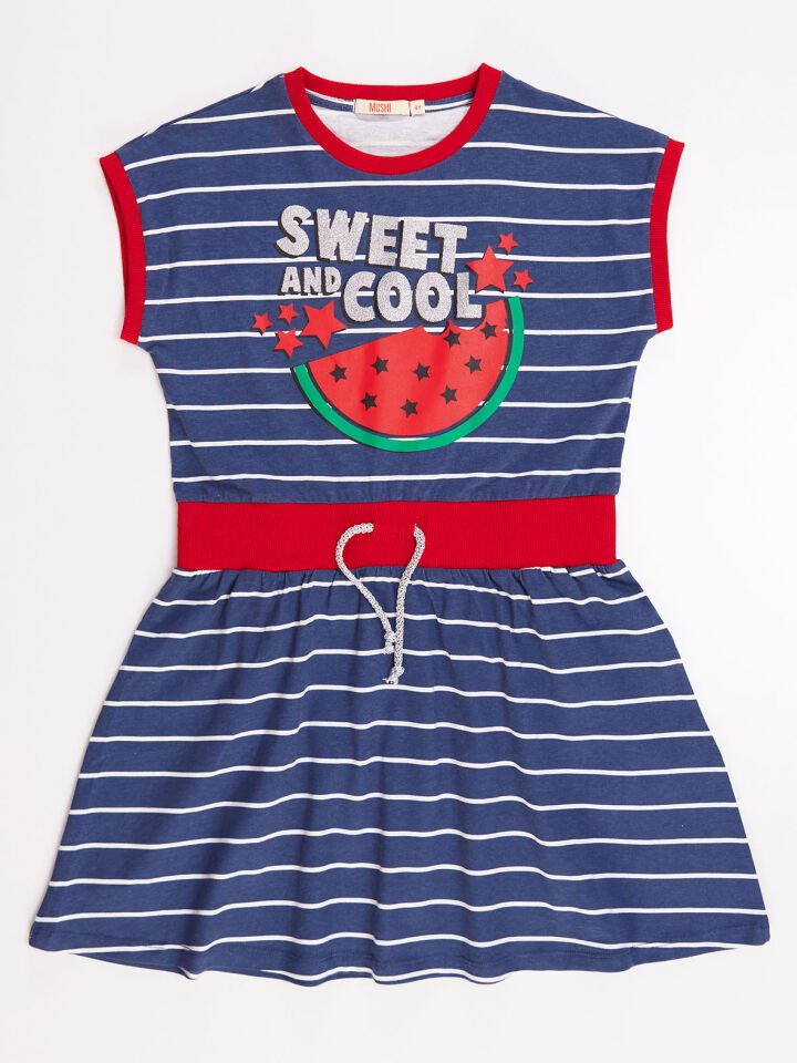 Cool Melon Çizgili Kız Çocuk Elbise 6 Y - Lacivert