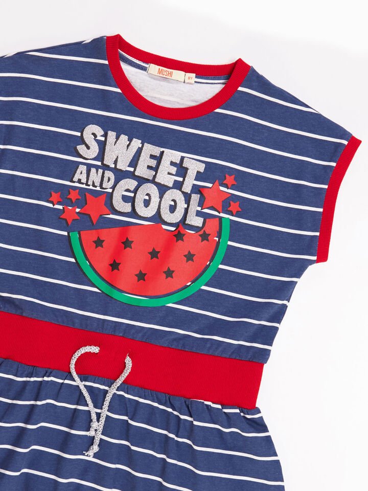 Cool Melon Çizgili Kız Çocuk Elbise 6 Y - Lacivert