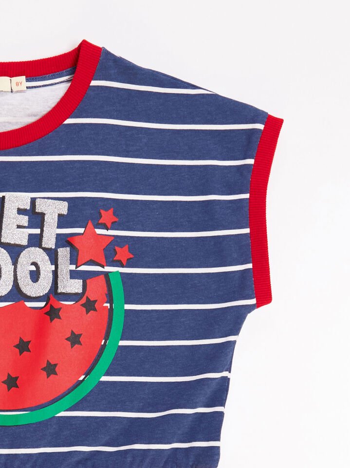 Cool Melon Çizgili Kız Çocuk Elbise 6 Y - Lacivert