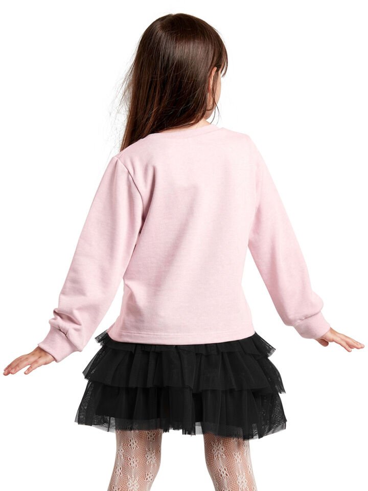Kalp Gözlük Kız Çocuk Tüllü Sweatshirt Etek Takım 4 Y - Pembe Gri Tüllü