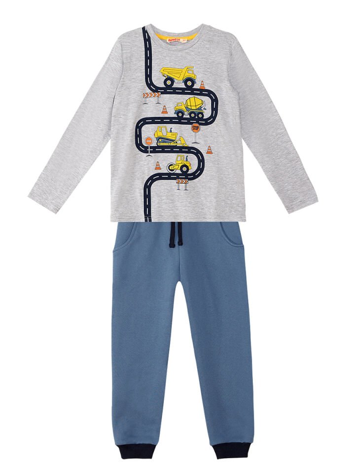 İş Makineleri Erkek Çocuk T-shirt Pantolon Takım 3 Y - Gri, Mavi