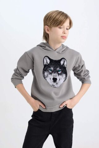Erkek Çocuk Kapüşonlu Baskılı Sweatshirt