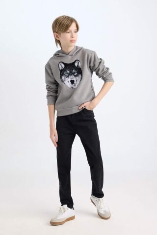 Erkek Çocuk Kapüşonlu Baskılı Sweatshirt