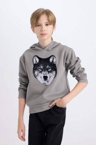 Erkek Çocuk Kapüşonlu Baskılı Sweatshirt