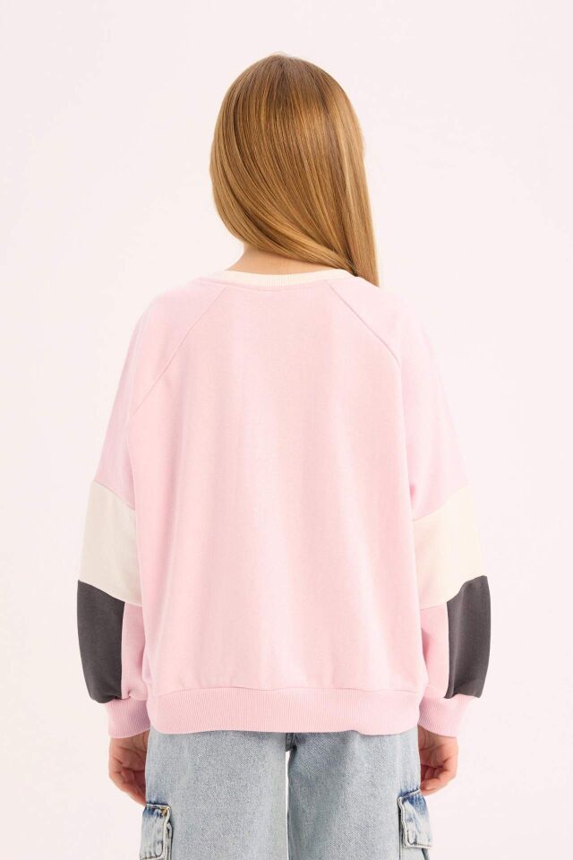 Kız Çocuk Relax Fit Bisiklet Yaka Baskılı Sweatshirt
