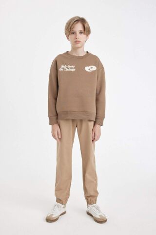 Erkek Çocuk Oversize Geniş Kalıp Bisiklet Yaka Baskılı Sweatshirt