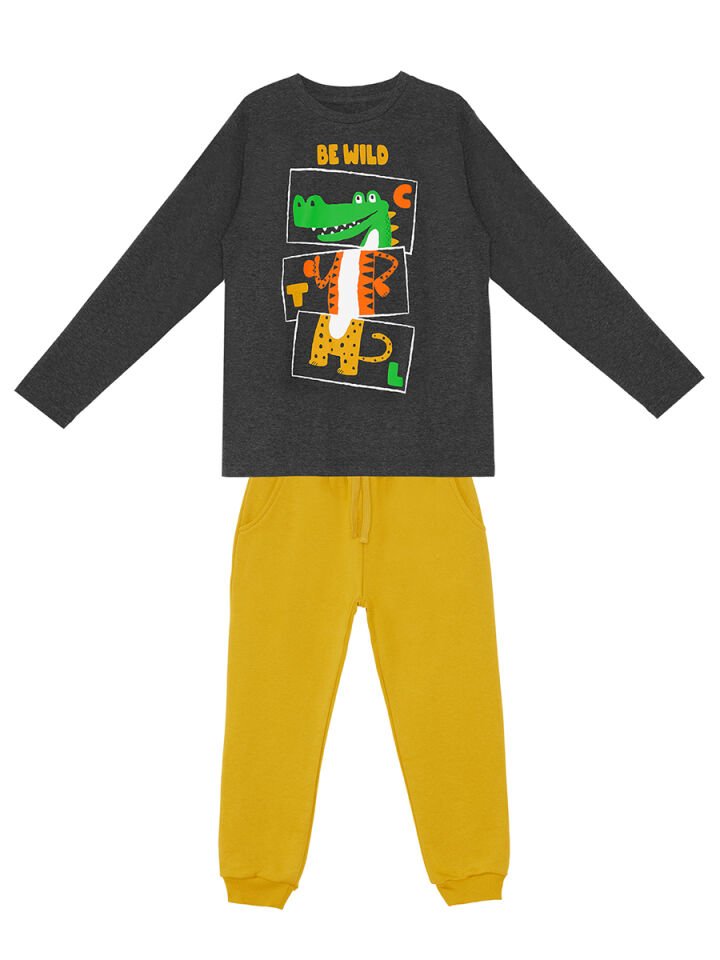 Be Wild Erkek Çocuk T-shirt Pantolon Takım 3 Y - Antresit Melanj
