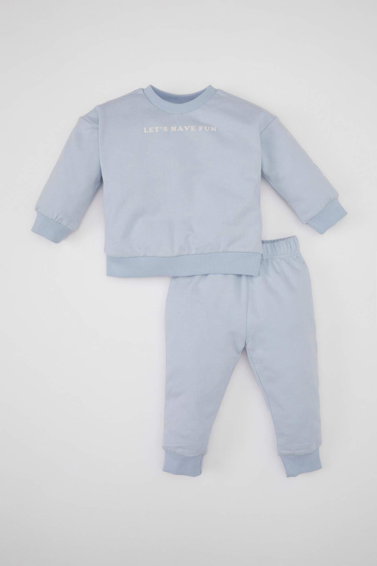 Kız Bebek 2'li Takım Bisiklet Yaka Baskılı Sweatshirt Jogger Eşofman Altı