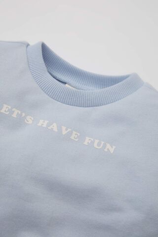 Kız Bebek 2'li Takım Bisiklet Yaka Baskılı Sweatshirt Jogger Eşofman Altı