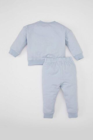 Kız Bebek 2'li Takım Bisiklet Yaka Baskılı Sweatshirt Jogger Eşofman Altı