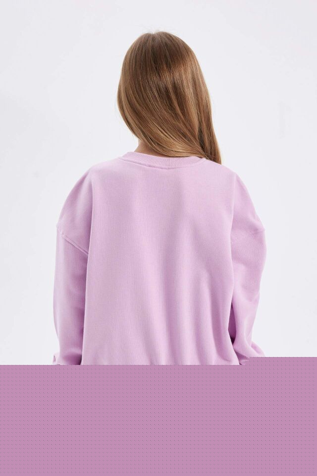 Kız Çocuk Relax Fit Bisiklet Yaka Baskılı Sweatshirt