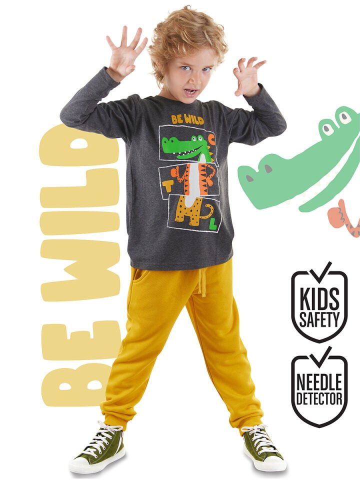 Be Wild Erkek Çocuk T-shirt Pantolon Takım 4 Y - Antresit Melanj