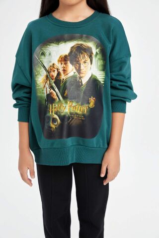 Kız Çocuk Harry Potter Oversize Geniş Kalıp Bisiklet Yaka Sweatshirt