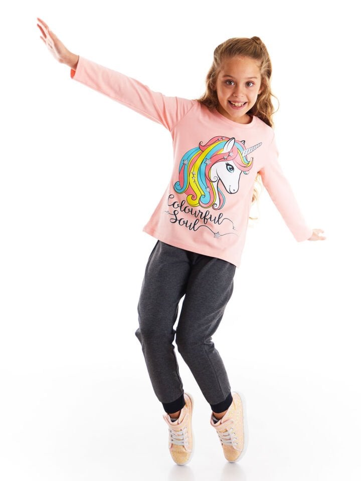 Renkli Unicorn Kız Çocuk T-shirt Pantolon Takım