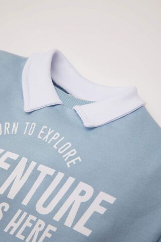 Erkek Bebek Gömlek Yaka Baskılı İçi Yumuşak Tüylü Sweatshirt