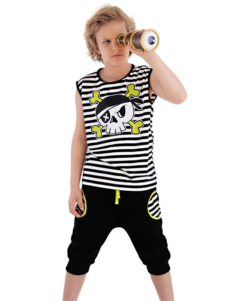 Kuru Kafa Erkek Çocuk T-shirt Kapri Şort Takım 7 Y - Siyah