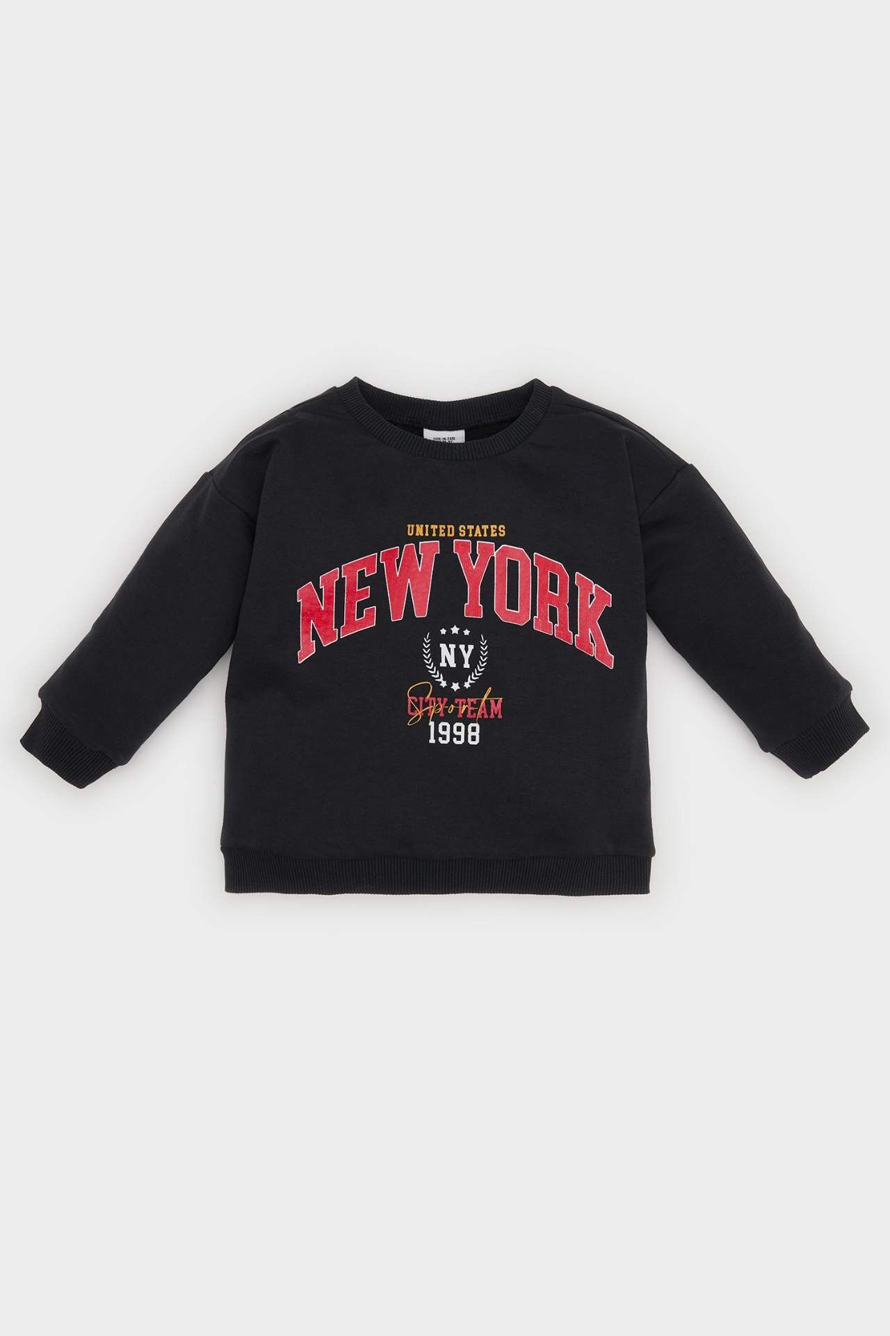 Erkek Bebek Bisiklet Yaka Baskılı İçi Yumuşak Tüylü Sweatshirt