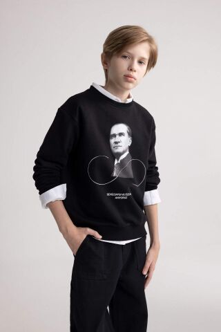 Erkek Çocuk Bisiklet Yaka Atatürk Baskılı Sweatshirt