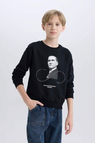 Erkek Çocuk Bisiklet Yaka Atatürk Baskılı Sweatshirt