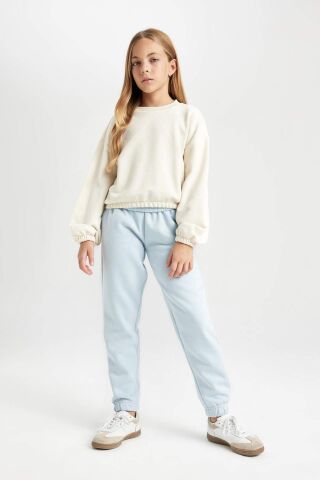 Kız Çocuk Standart Fit Beli Paçası Lastikli Basic Düz Jogger Eşofman Altı
