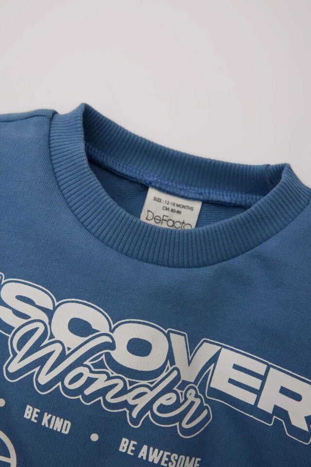 Erkek Bebek 2'li Takım Baskılı Sweatshirt Beli Lastikli Eşofman Altı
