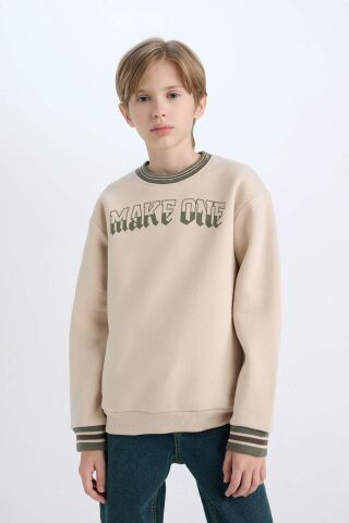 Erkek Çocuk Bisiklet Yaka Baskılı Kalın Sweatshirt
