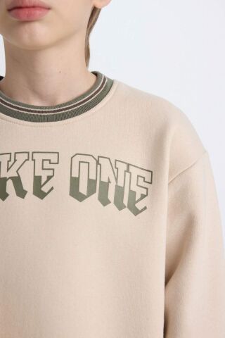 Erkek Çocuk Bisiklet Yaka Baskılı Kalın Sweatshirt