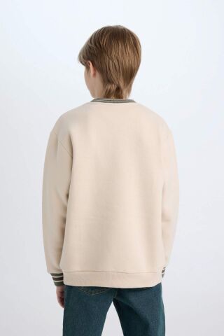 Erkek Çocuk Bisiklet Yaka Baskılı Kalın Sweatshirt