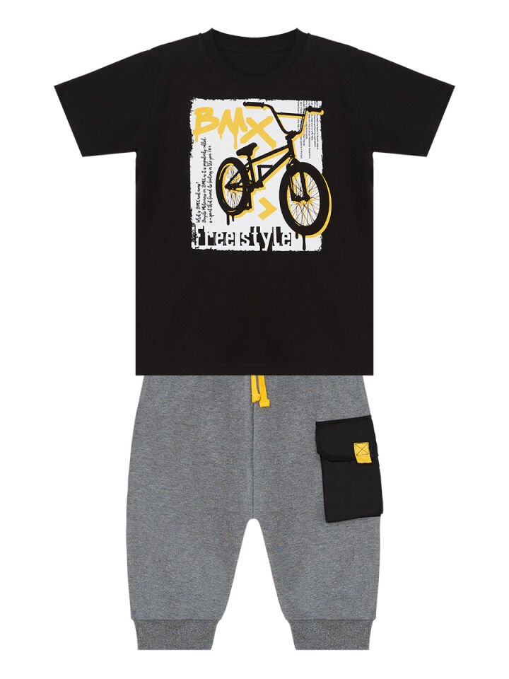 Bisiklet Erkek Çocuk T-shirt Kapri Şort Takım 6 Y - Siyah