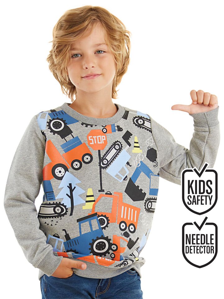 Sevimli Arabalar Erkek Çocuk Sweatshirt 8 Y - Gri