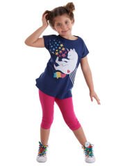 Star Cat Kız Çocuk T-shirt Tayt Takım 3 Y - Lacivert, Pembe