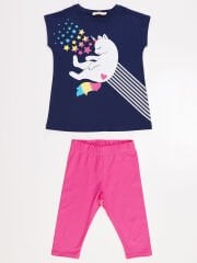 Star Cat Kız Çocuk T-shirt Tayt Takım 3 Y - Lacivert, Pembe