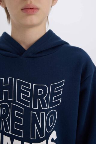 Erkek Çocuk 2'li Takım Kapüşonlu Baskılı Sweatshirt Beli Lastikli Eşofman Altı