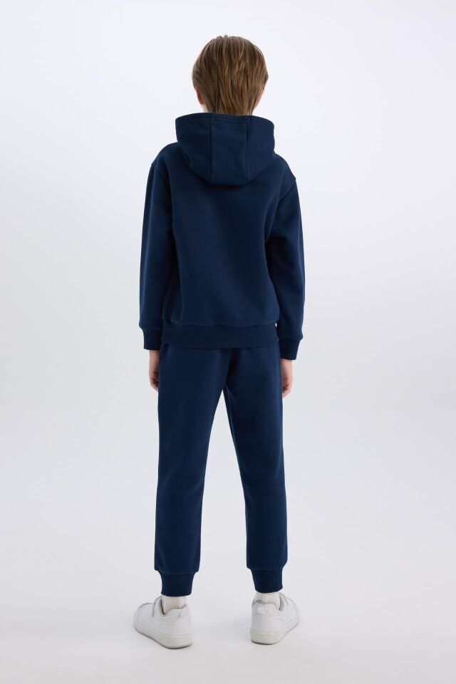 Erkek Çocuk 2'li Takım Kapüşonlu Baskılı Sweatshirt Beli Lastikli Eşofman Altı