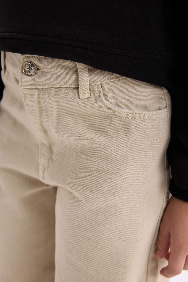 Kız Çocuk Wide Leg Geniş Bol Paça Pamuklu Cepli Bej Pantolon