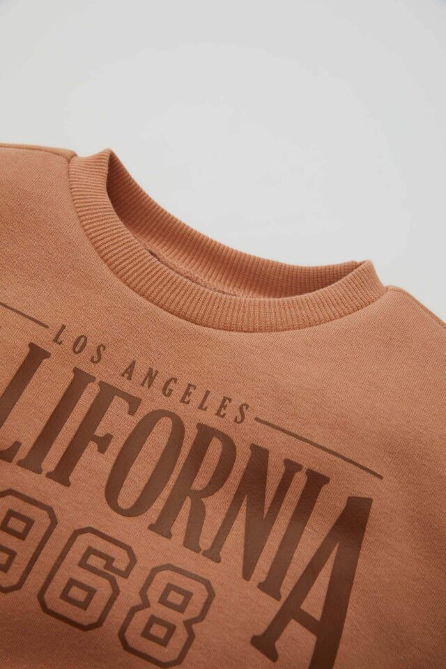 Kız Bebek 2'li Takım Baskılı Bisiklet Yaka Sweatshirt Üst Beli Lastikli Eşofman Altı