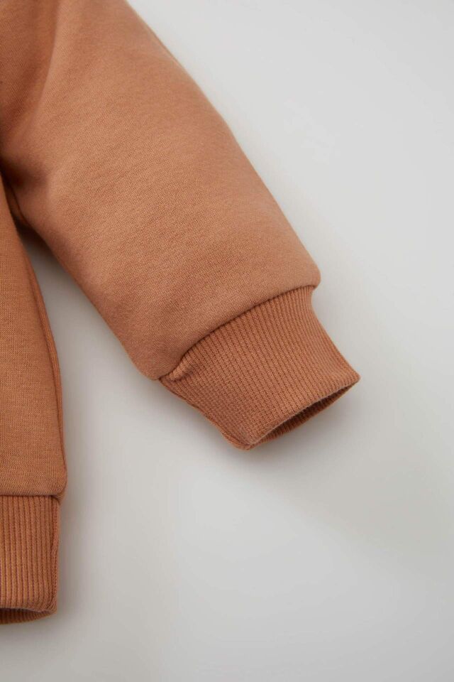 Kız Bebek 2'li Takım Baskılı Bisiklet Yaka Sweatshirt Üst Beli Lastikli Eşofman Altı