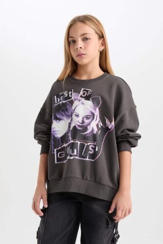 Kız Çocuk Wednesday Oversize Geniş Kalıp Bisiklet Yaka Sweatshirt