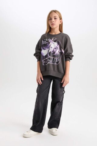 Kız Çocuk Wednesday Oversize Geniş Kalıp Bisiklet Yaka Sweatshirt
