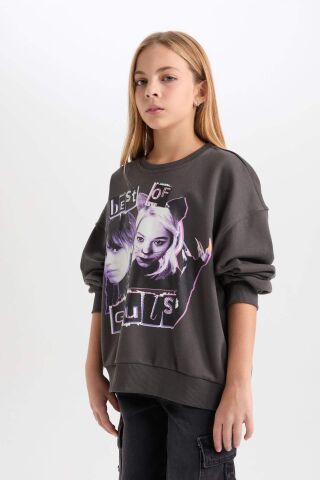 Kız Çocuk Wednesday Oversize Geniş Kalıp Bisiklet Yaka Sweatshirt